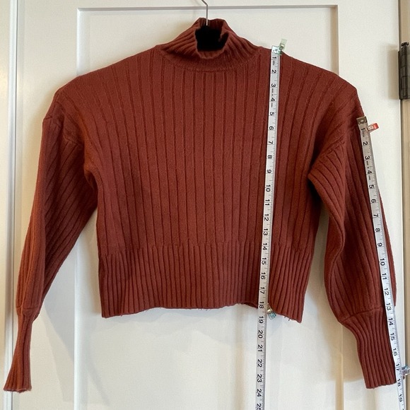Womens‎ Cropped Ribbed Sweater Mock Turtleneck Rust Red Brown Fisherman College - Picture 4 of 8